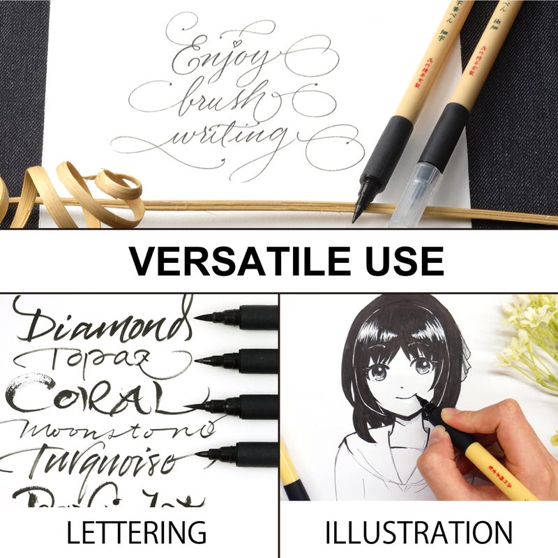 Kuretake Bimoji Brush Pen, 5 pcs set (Extra Fine, Fine, Medium, Large, Medium Brush), great for Calligraphy, Hand lettering and Illustration, for Beginners and Professional, Made in Japan - Image 5